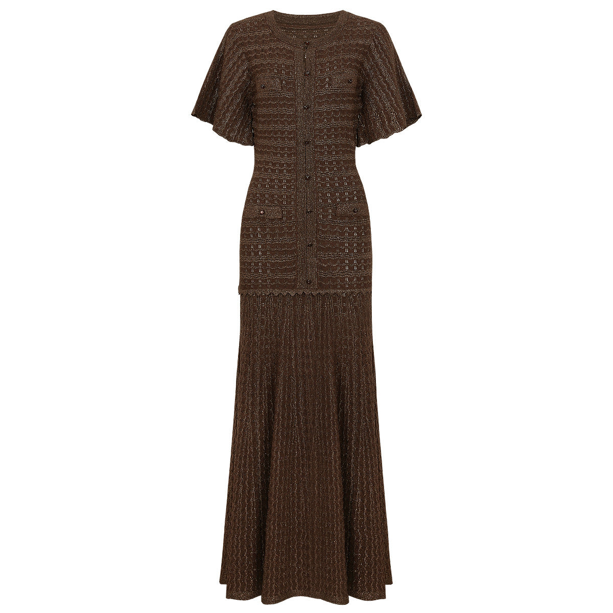 Brown Textured Knit Maxi Dress