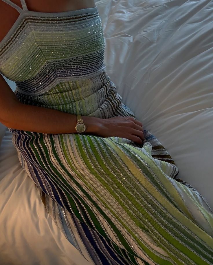 Metallic Stripe Halter Maxi Dress