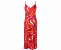 Red Swirl Print Satin Midi Dress