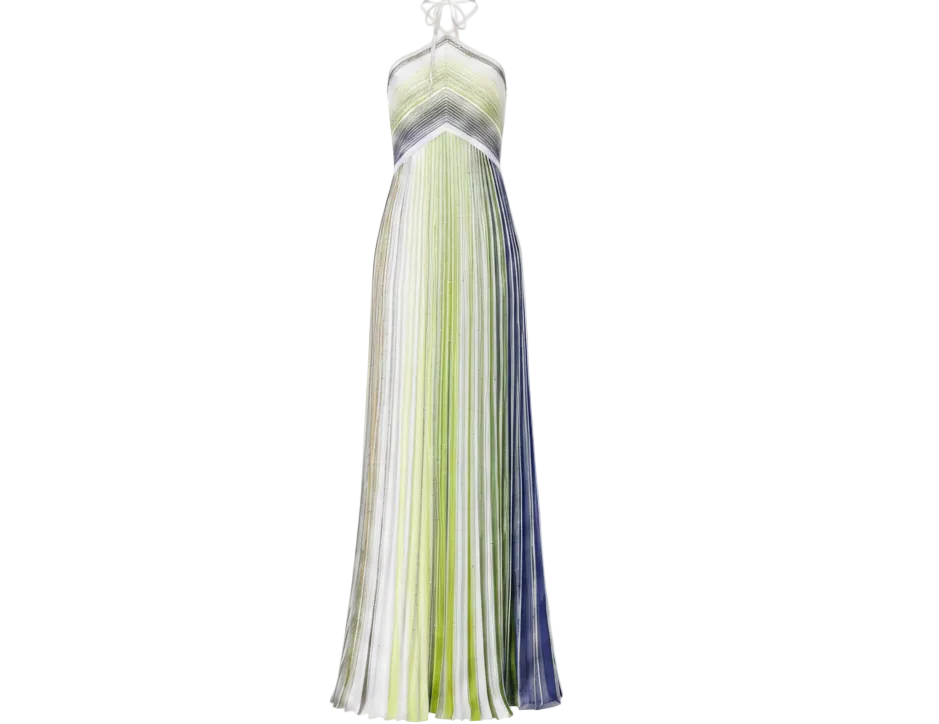 Metallic Stripe Halter Maxi Dress