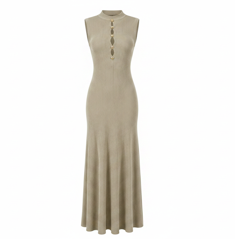 Ribbed High Neck Knit Maxi Dress