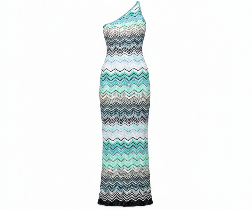 Aqua Chevron ZigZag Knit Maxi Dress