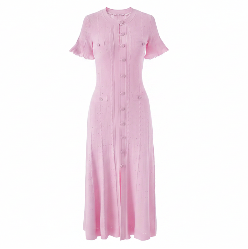 Buttoned Knit Midi Dress