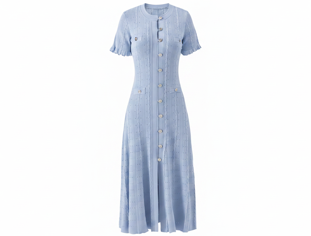 Buttoned Knit Midi Dress
