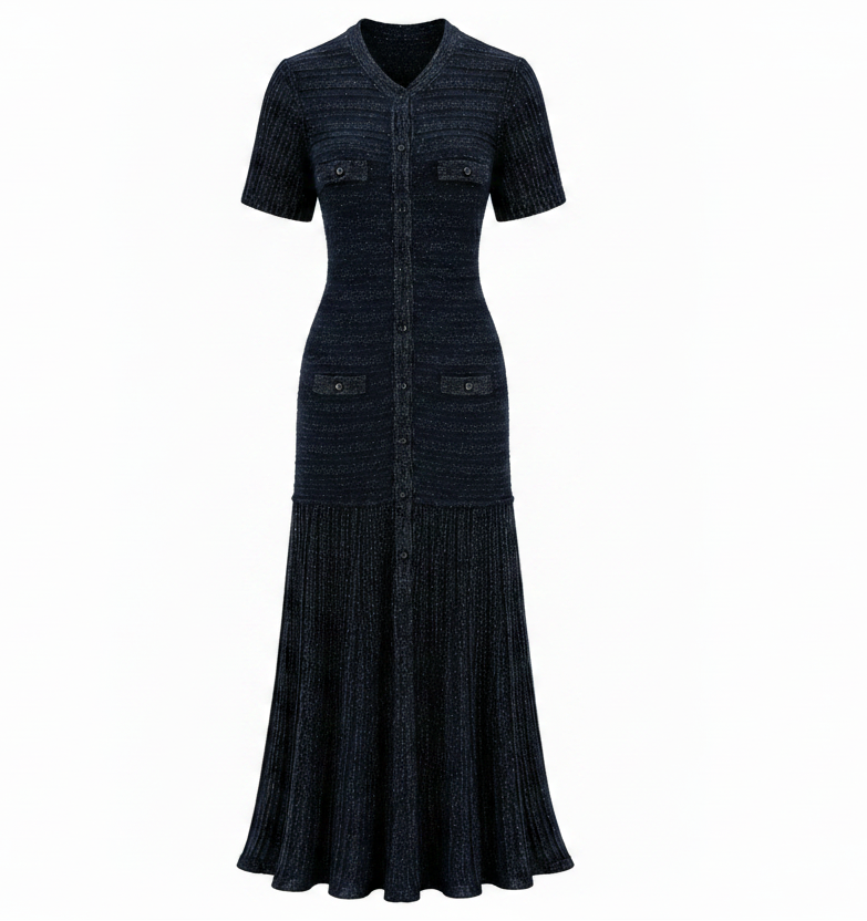 Navy Textured Knit Maxi Dress